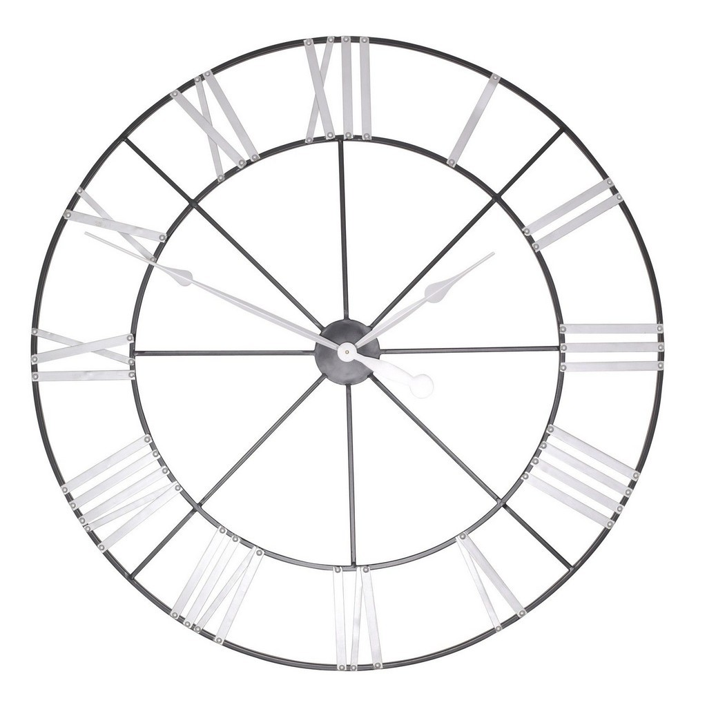 Large Metal Skeleton Round Wall Clock with Silver Numerals from OHI