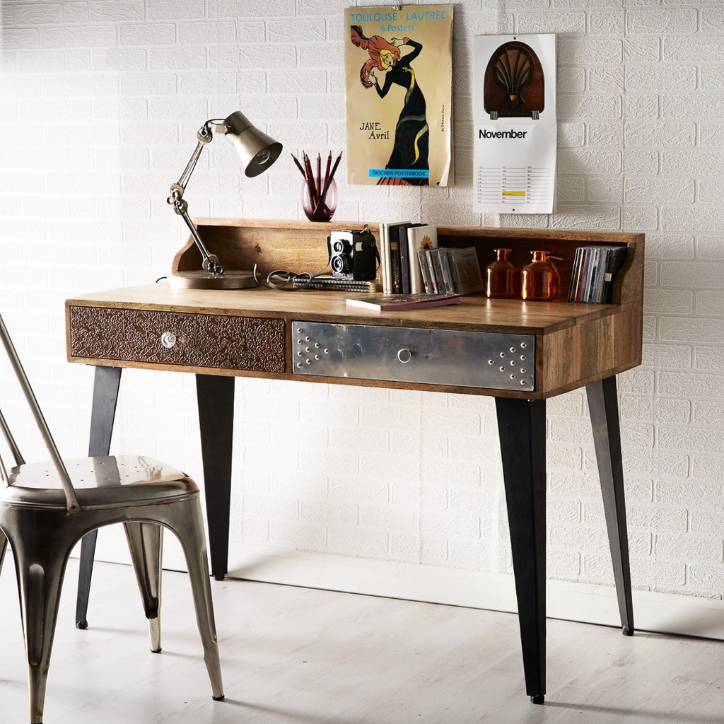 Delilah Bohemian Style Desk or Console Table with 2 Drawers