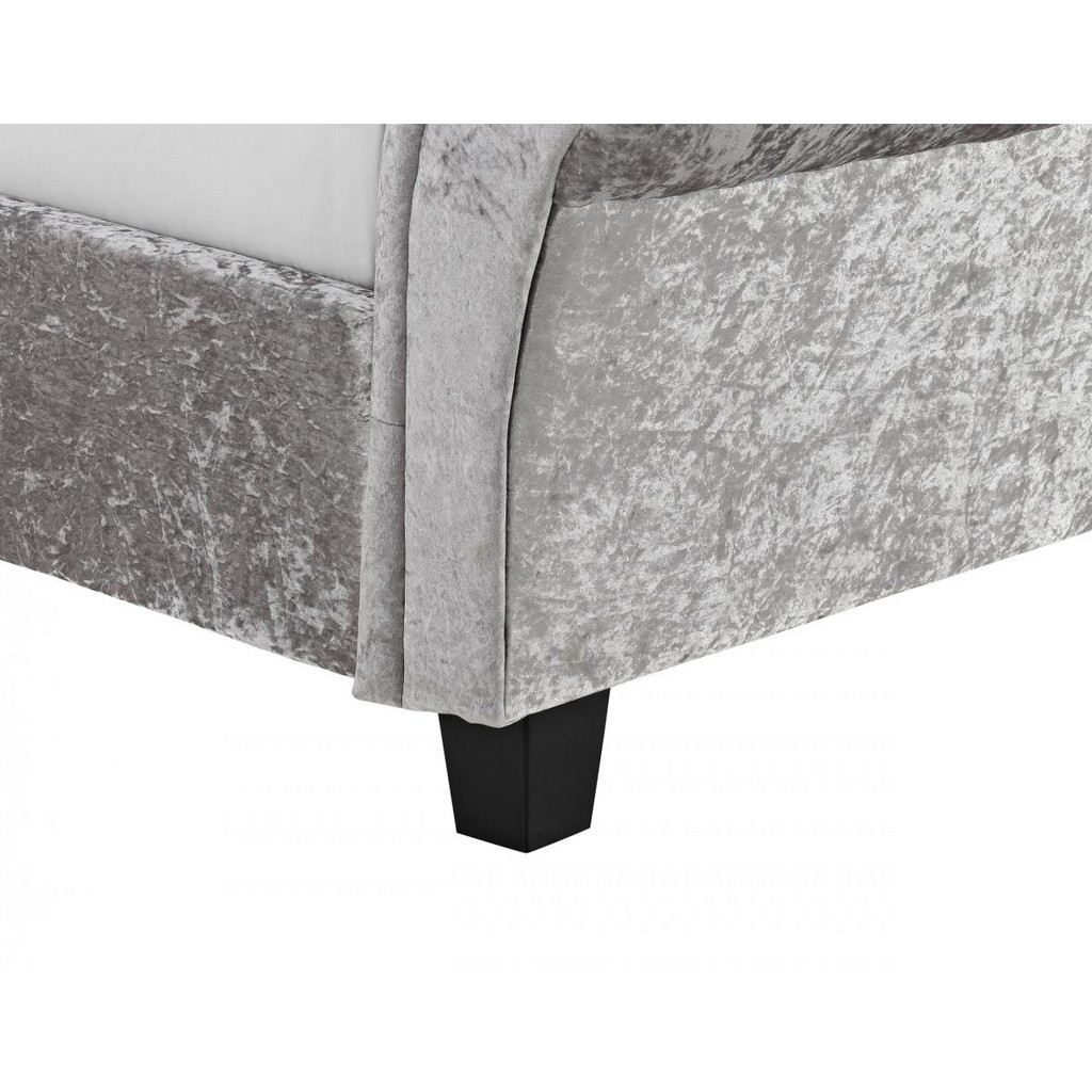 Grey Bed in Crushed Velvet with Buttoned Headboard Double King Size