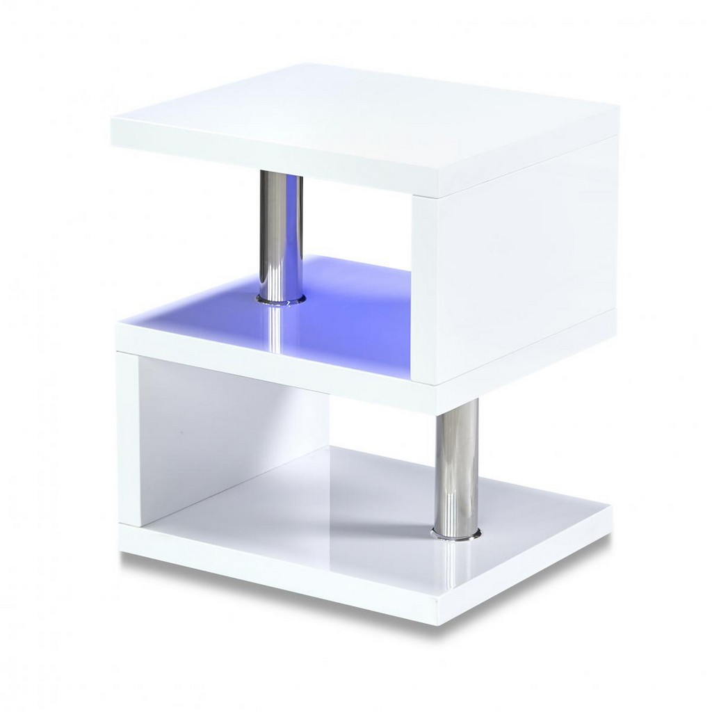 Astoria Modern White Lamp Table in High Gloss with LED Lighting | OHI