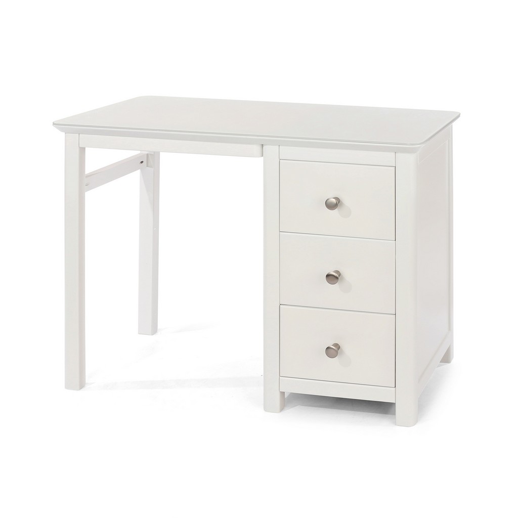 Navan Handcrafted Pure White Dressing Table with Glass Top