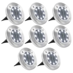Outdoor Solar Powered Ground Lights - Round White - Set of 8