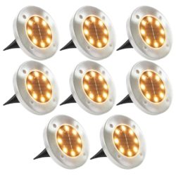 Outdoor Solar Powered Ground Lights - Round Warm White - Set of 8