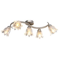 Traditional Silver Ceiling Light with Glass Tulip Shades 5 Bulb