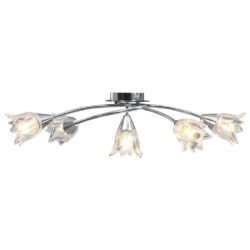 Silver Modern Ceiling Light with Glass Shades 5 Tulip Design
